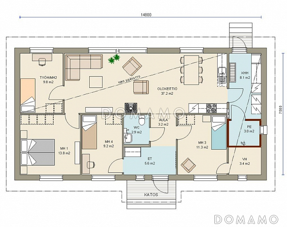 Проект каркасного дома с просторной прихожей / План 1 этажа