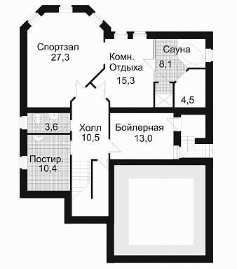 Проект коттеджа с спортзалом и гаражом на две машины / План цокольного этажа