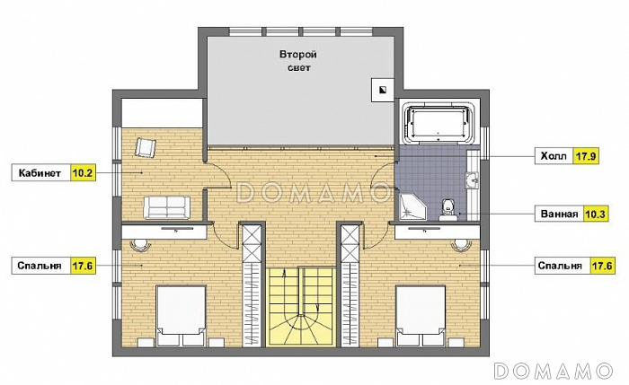 Проект дома из газобетона с навесом для машины / План мансардного этажа