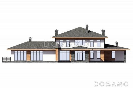 Проект особняка с 4 спальнями, спа-зоной, кинотеатром, верандой, навесом для авто / Фасад 1