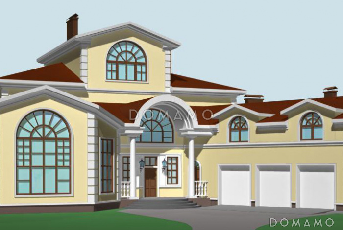 Проект большого двухэтажного дома с мансардой,с эркером, гаражом, сауной и бассейном