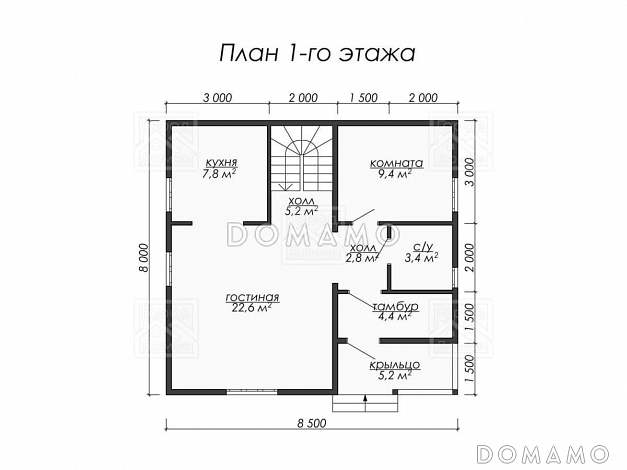Каркасный дом "Берген" / План 1 этажа