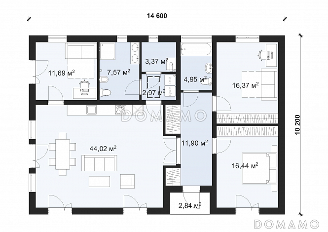 Проект одноэтажного дома с террасой S-119 / План 1 этажа