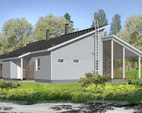 Проект каркасного дома для двух семей с широкой террасой