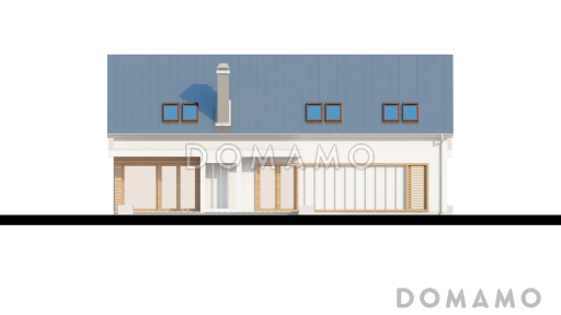 Проект одноэтажного мансардного дома из кирпича с кабинетом, тремя спальнями и гаражом на два автомобиля / Фасад 3