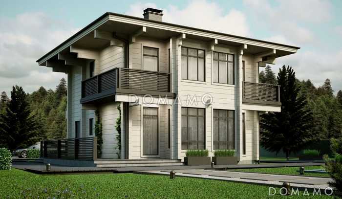 Проект дома из клееного бруса с тремя спальнями на втором этаже