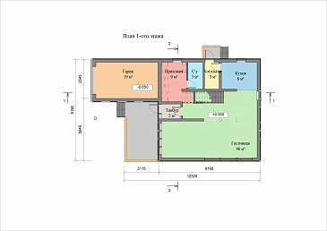 Проект двухэтажного коттеджа с гаражом / План 1 этажа