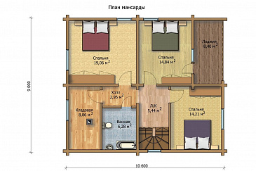 Проект дома из клееного бруса с большой спальней на первом этаже / План мансардного этажа