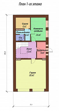 Проект дома с гаражом на два автомобиля / План 1 этажа
