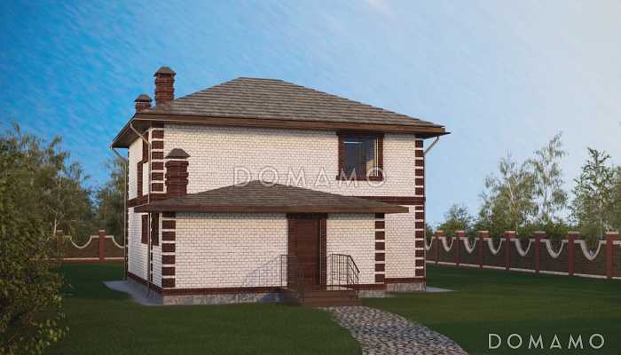 Проект компактного двухэтажного дома с 4 спальнями и крытой террасой