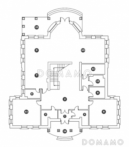 Проект двухэтажного дома в классическом стиле с просторной гостинной / План 1 этажа
