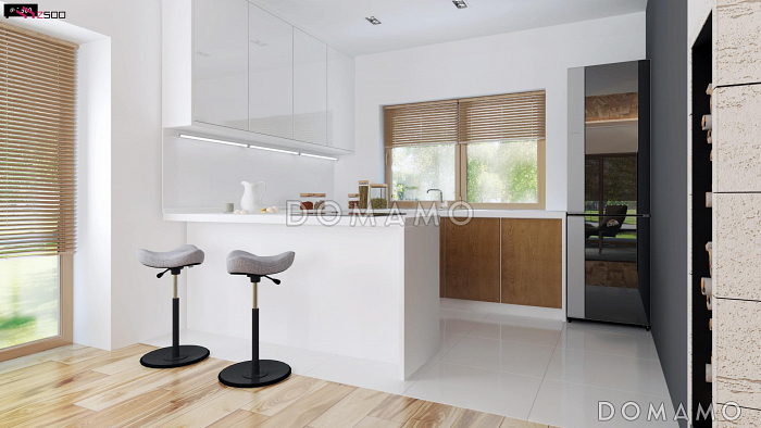 Проект небольшого современного одноэтажного дома из газобетона с тремя спальнями и красивой террасой