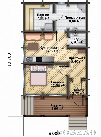 Проект дома из клееного бруса до 100 кв.м / План 1 этажа