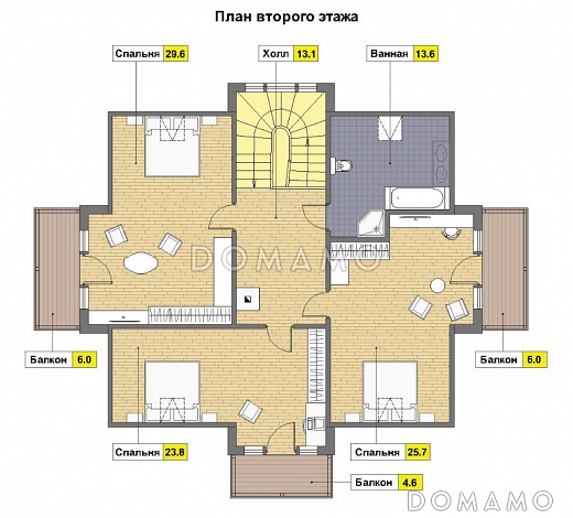 Проект дома из газобетона с 4 спальнями / План мансардного этажа