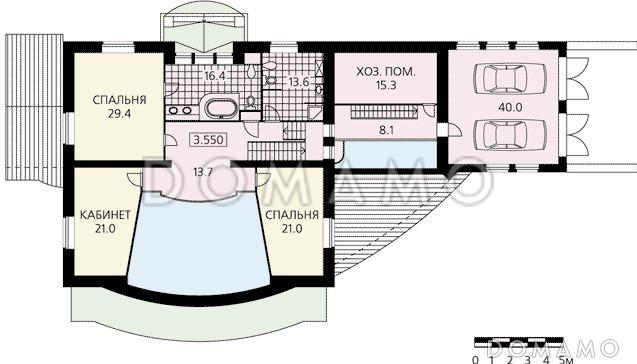 Проект двухэтажного дома с просторной гостиной, зимним садом, бассейном и кабинетом на втором этаже / План 2 этажа