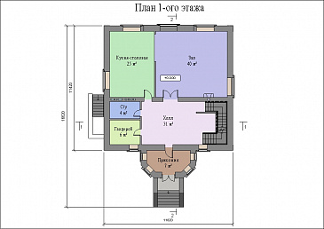 Проект большого двухэтажного дома с цоколем и мансардой,с эркером, сауной и бассейном / План 1 этажа