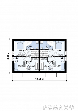 Проект двухсемейного дома из газобетона с тремя спальнями на мансарде / План мансардного этажа