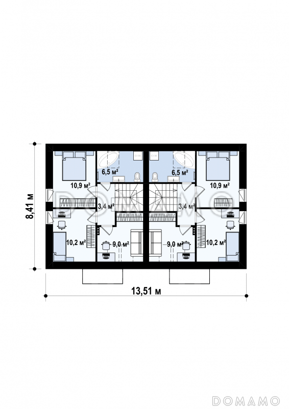 Проект двухсемейного дома из газобетона с тремя спальнями на мансарде / План мансардного этажа