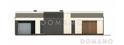 Проект современного одноэтажного дома из кирпича с тремя спальнями, гаражом и внутренним двориком переходящим в открытую террасу / Фасад 1