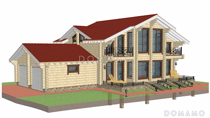 Проект дома из клееного бруса с гаражом на 2 машины