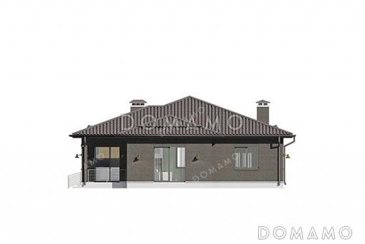 Проект одноэтажного дома с мастер-спальней, кабинетом и навесом для автомобиля / Фасад 2