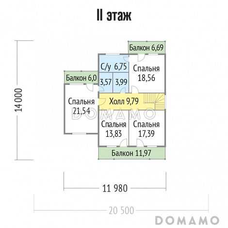 Проект дома из бруса с большой бильярдной на первом этаже / План 2 этажа