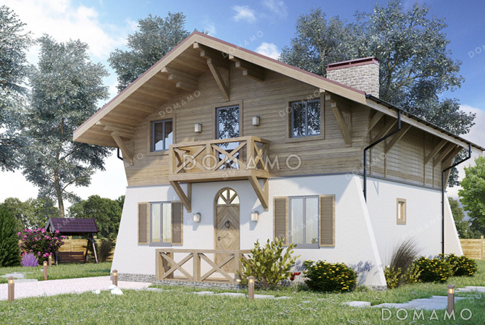 Проект коттеджа в стиле шале с 4 спальнями и нестандартными фасадами