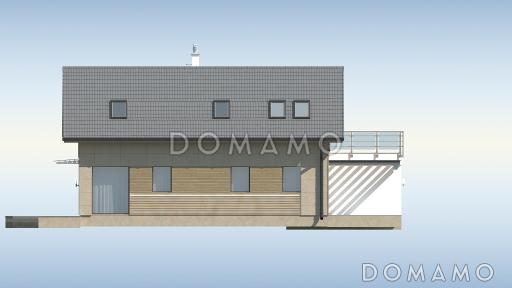 Проект одноэтажного мансардного дома из газобетона с тремя спальнями и террасой над гаражом / Фасад 2