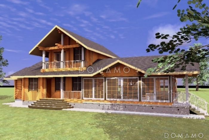 Проект дома с просторной верандой с панорамными окнами