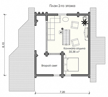 Проект маленького уютного домика, предназначенный как для постоянного проживания так и для отдыха / План мансардного этажа