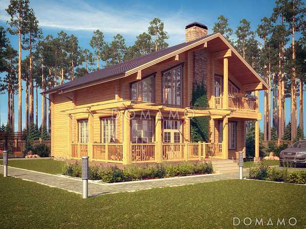 Проект деревянного дома с спальной комнатой на первом этаже