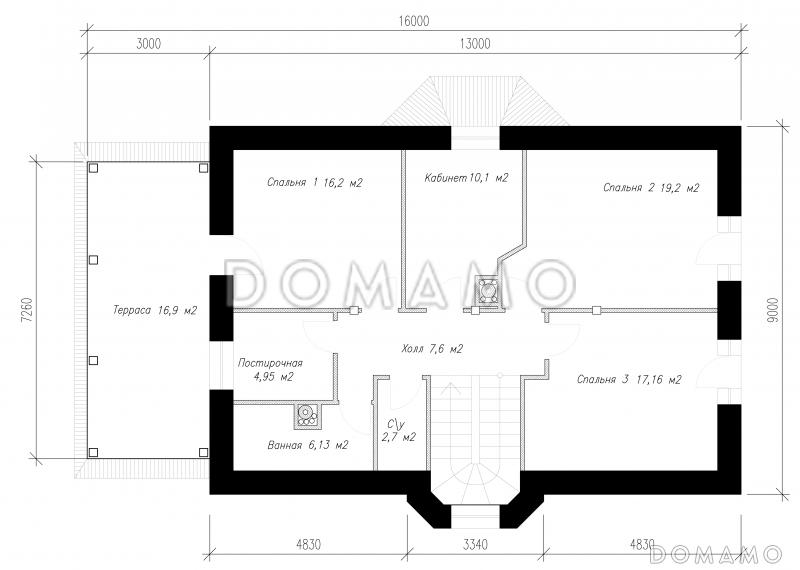 Проект  коттеджа с подвалом и террасой / План мансардного этажа