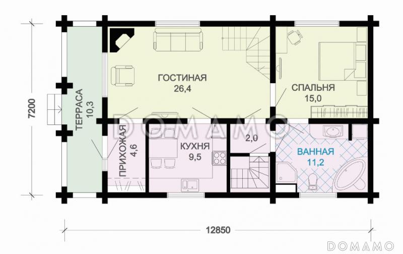 Проект деревянного дома с подвалом / План 1 этажа
