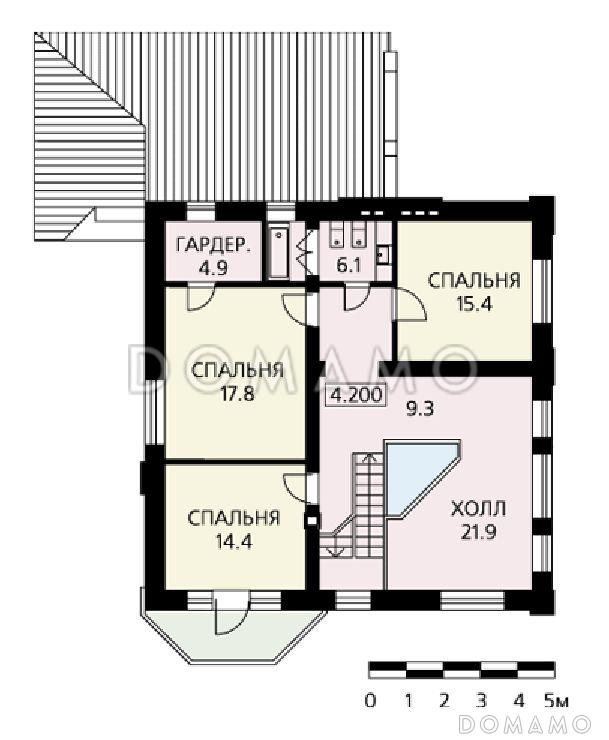 Проект дома с просторной гостиной, небольшой крытой террасой и гаражом / План 2 этажа