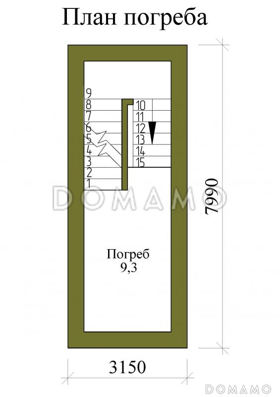 Проект двухэтажного дома с погребом, сауной, террасой и балконом / План цокольного этажа