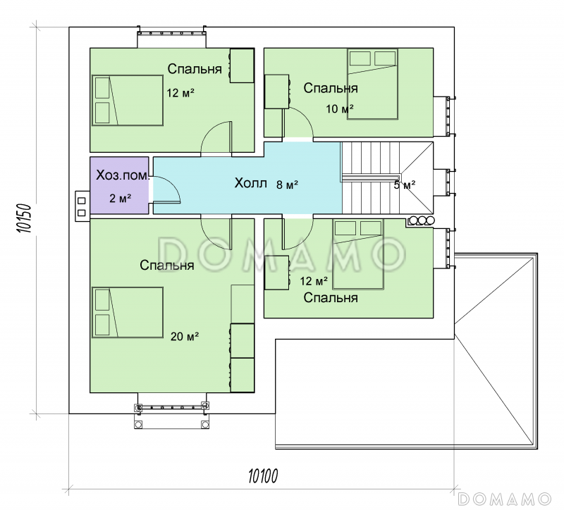 Проект двухэтажного кирпичного дома с французским балконом / План мансардного этажа