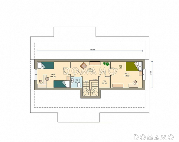Проект современного двухэтажного дома / План мансардного этажа