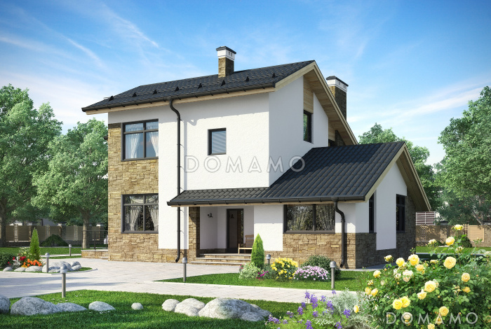 Загородный дом с кухней-столовой, сауной, спальней на первом этаже, террасой