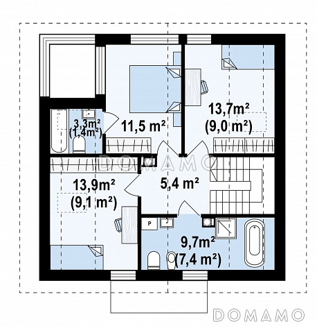 Проект мансардного дома с панорамными окнами / План мансардного этажа