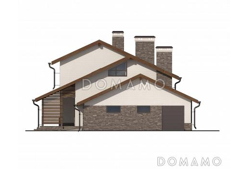 Проект дома с панорамными окнами, гаражом на одну машину, спальней с выходом на террасу, сауной / Фасад 3