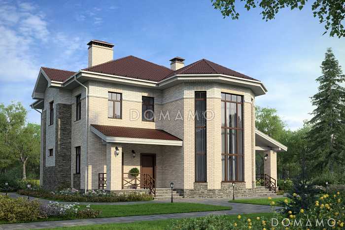 Проект дома с эркером, вторым светом, гостевой, крытой террасой