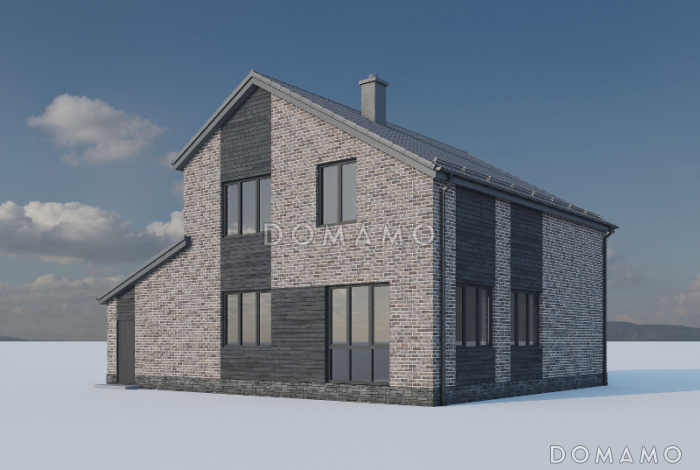 Проект двухэтажного дома из газобетона с пятью комнатами и гаражом на два автомобиля