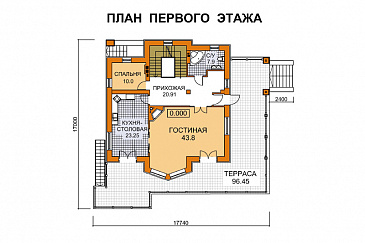 Проект дома из кирпича для неровных участков / План 1 этажа