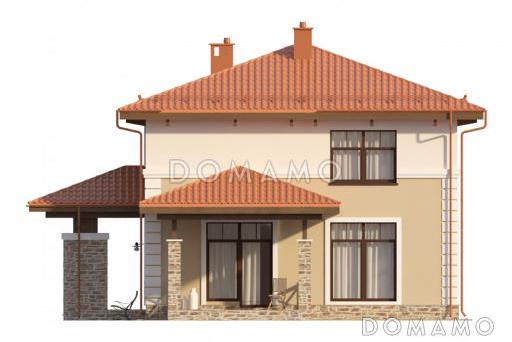 Проект небольшой виллы в средиземноморском стиле с крытой террасой и облицовкой камнем / Фасад 3