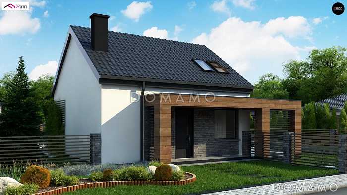 Проект компактного одноэтажного мансардного дома из кирпича с кабинетом и двумя спальнями