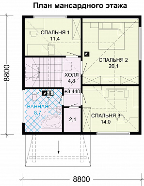 Проект дома из профилированного бруса / План мансардного этажа