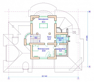 Проект коттеджа в стиле модерн с гаражом на 2 а/м и сауной / План мансардного этажа