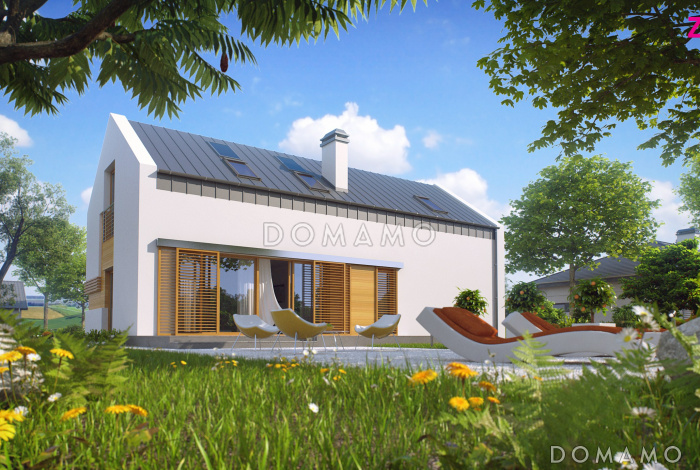 Проект одноэтажного дома из кирпича с ночной зоной на мансардном этаже и гаражом