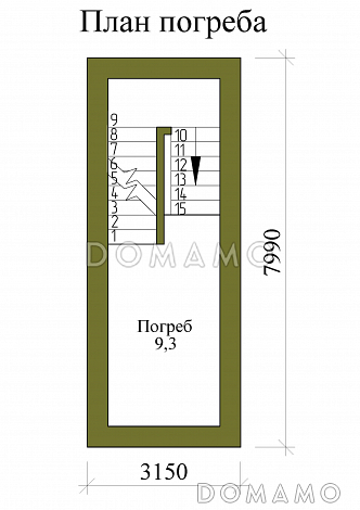Проект двухэтажного дома с погребом, сауной, террасой и балконом / План цокольного этажа