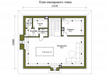 Проект двухэтажного дома с бильярдной и мансардой / План мансардного этажа